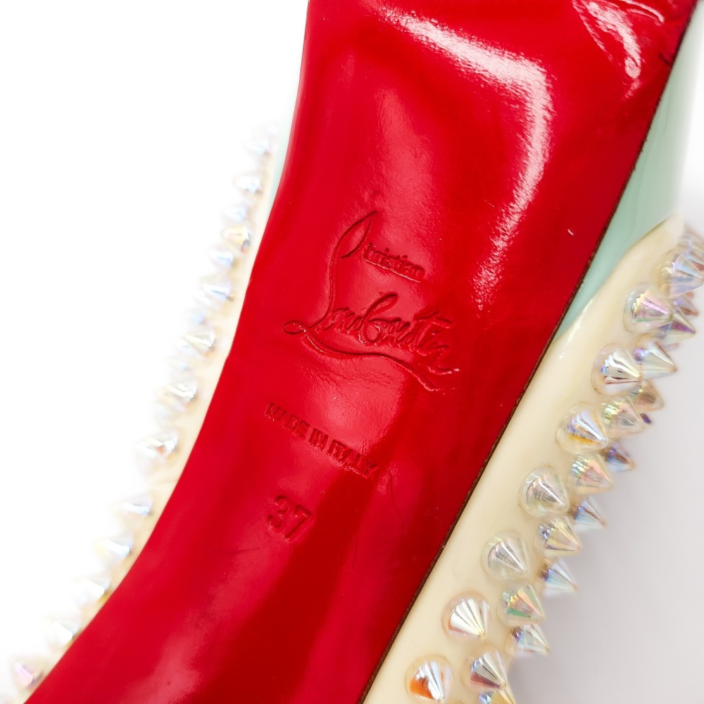 Christian Louboutin Off White Spiked Platform Peep-Toe Pumps Heels EU 37 - Picture 6 of 9
